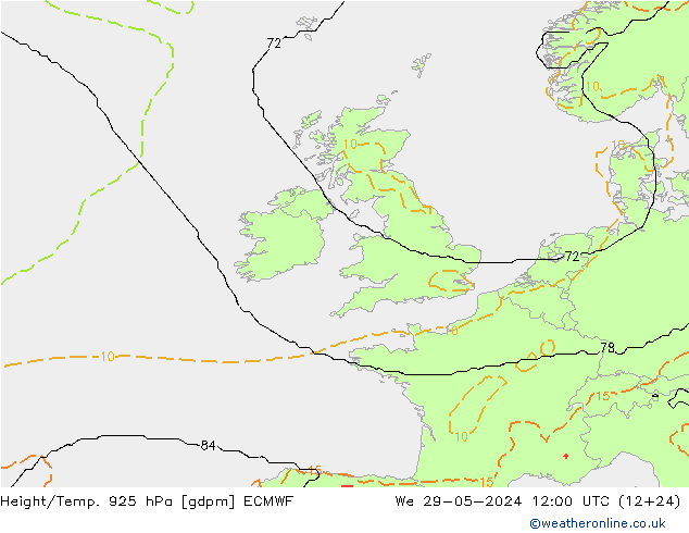 Height/Temp. 925 hPa ECMWF  29.05.2024 12 UTC