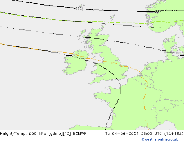 Height/Temp. 500 hPa ECMWF Tu 04.06.2024 06 UTC