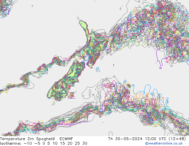 Temperature 2m Spaghetti ECMWF Th 30.05.2024 12 UTC