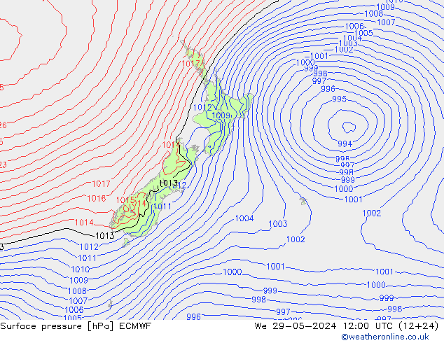 pressão do solo ECMWF Qua 29.05.2024 12 UTC