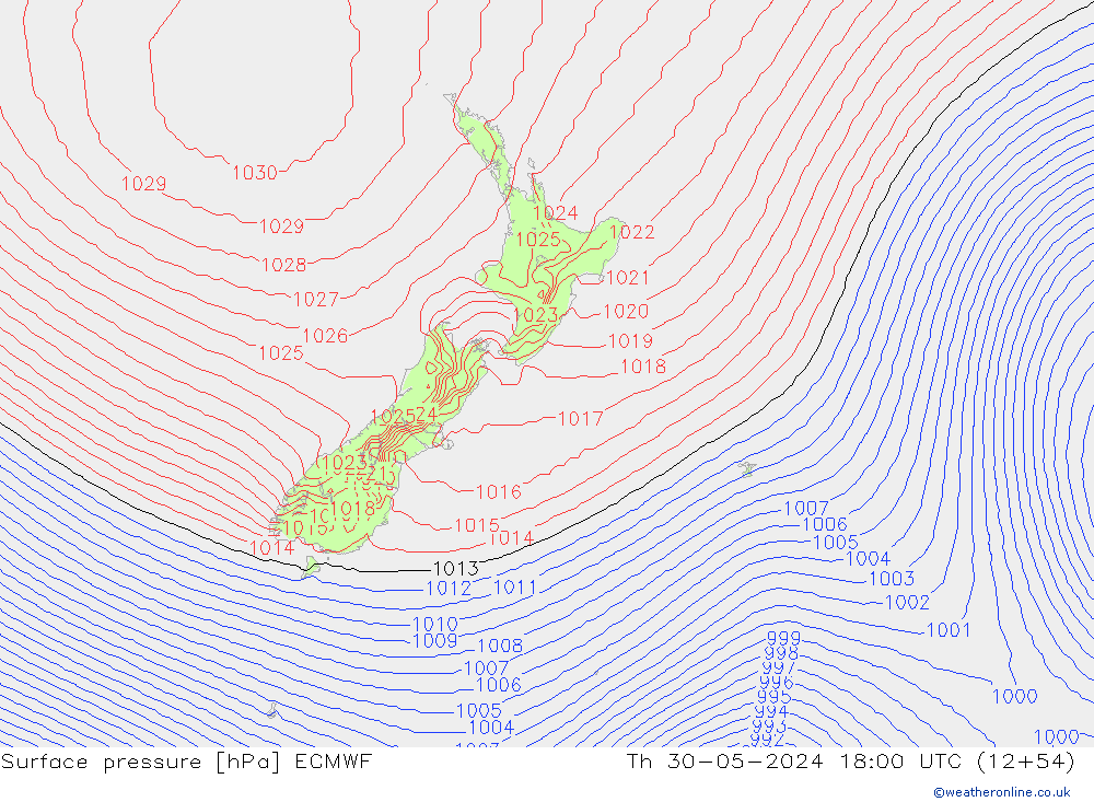 Presión superficial ECMWF jue 30.05.2024 18 UTC