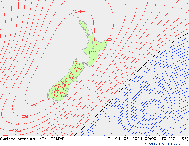 pressão do solo ECMWF Ter 04.06.2024 00 UTC