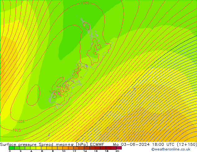 pression de l'air Spread ECMWF lun 03.06.2024 18 UTC