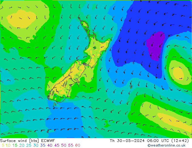 wiatr 10 m ECMWF czw. 30.05.2024 06 UTC