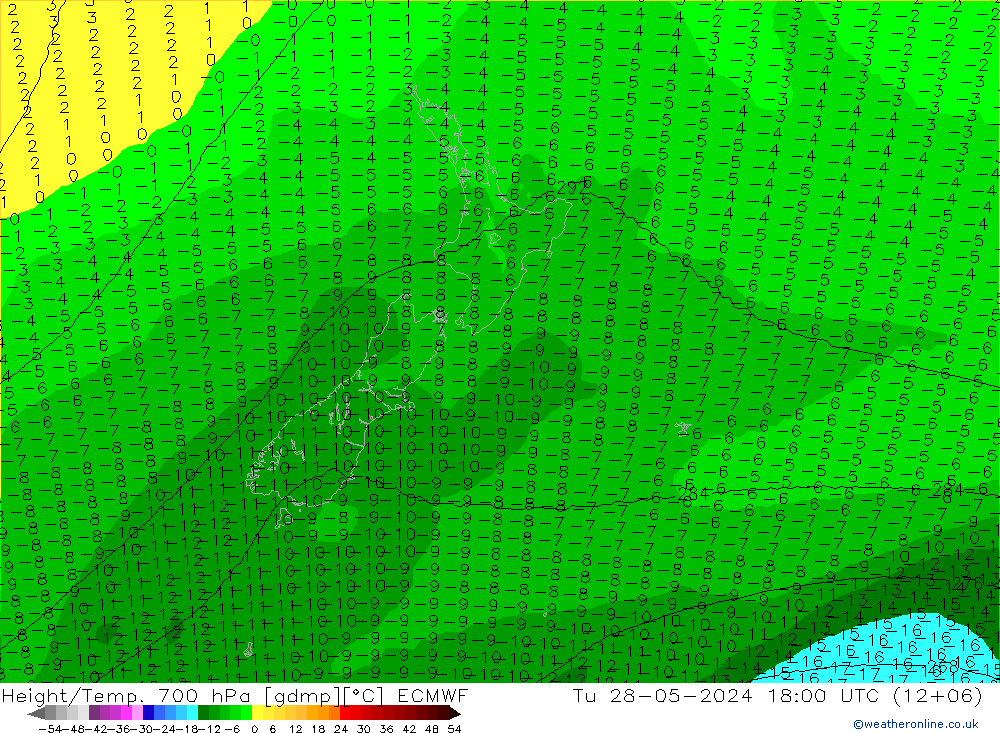 Height/Temp. 700 hPa ECMWF Tu 28.05.2024 18 UTC