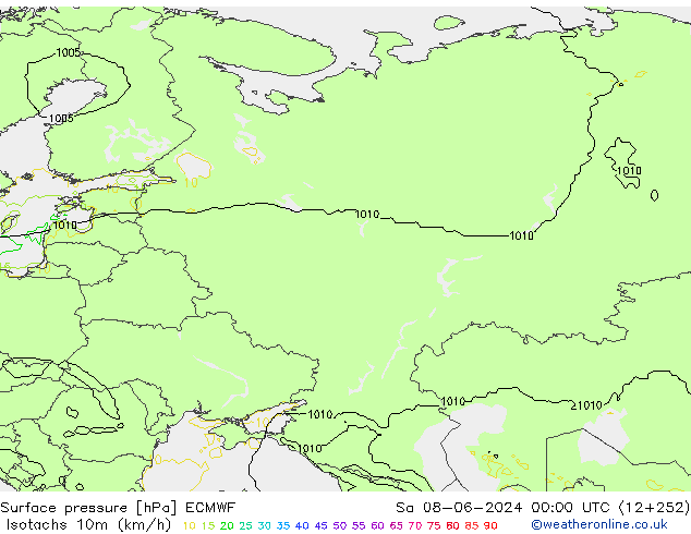 Isotaca (kph) ECMWF sáb 08.06.2024 00 UTC