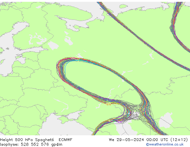 Height 500 hPa Spaghetti ECMWF St 29.05.2024 00 UTC