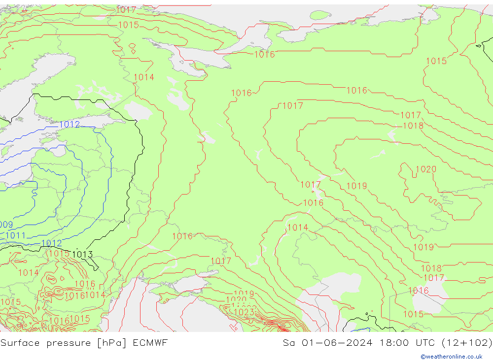 pressão do solo ECMWF Sáb 01.06.2024 18 UTC