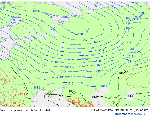 Atmosférický tlak ECMWF Út 04.06.2024 06 UTC