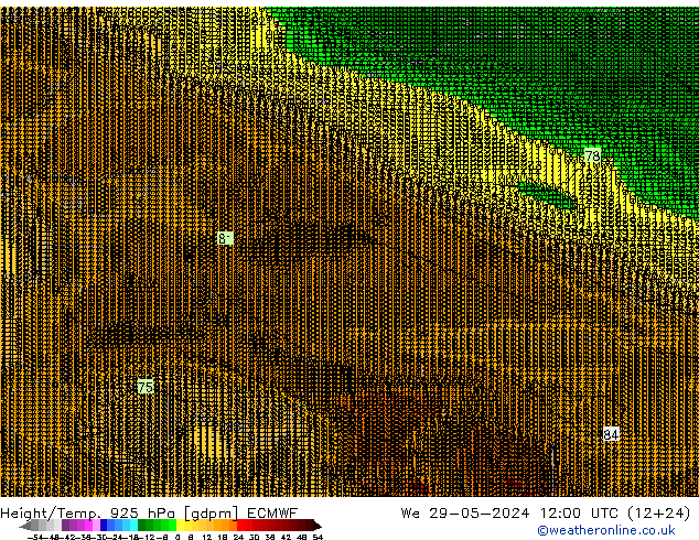 Height/Temp. 925 hPa ECMWF We 29.05.2024 12 UTC