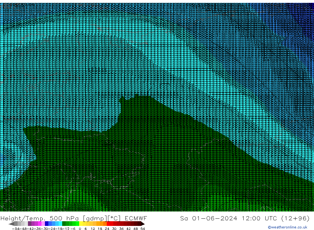 Hoogte/Temp. 500 hPa ECMWF za 01.06.2024 12 UTC