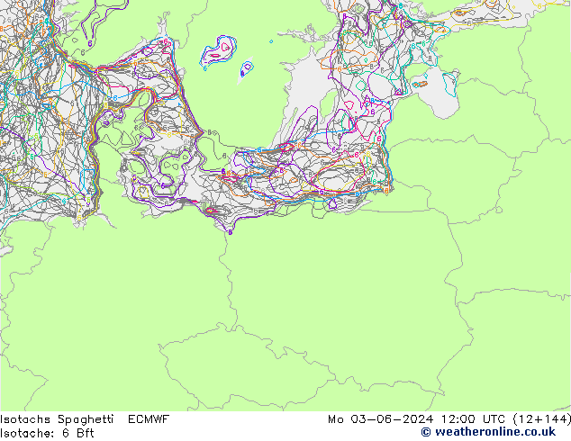 Isotachs Spaghetti ECMWF Po 03.06.2024 12 UTC