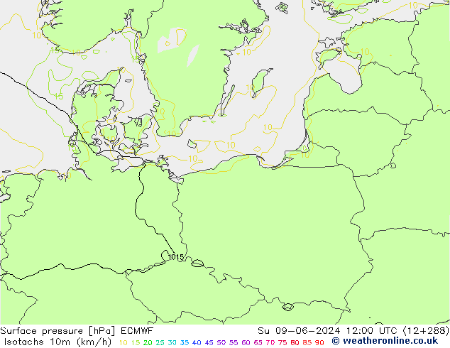 Isotachs (kph) ECMWF Ne 09.06.2024 12 UTC