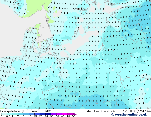 Precipitação (6h) ECMWF Seg 03.06.2024 12 UTC