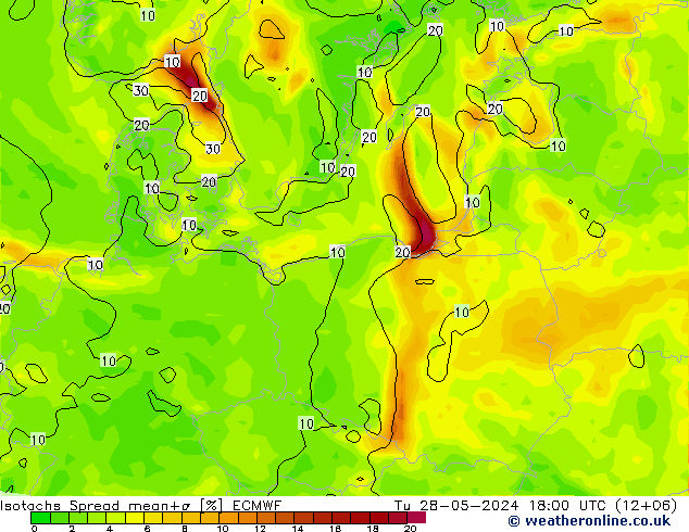 Isotachs Spread ECMWF  28.05.2024 18 UTC