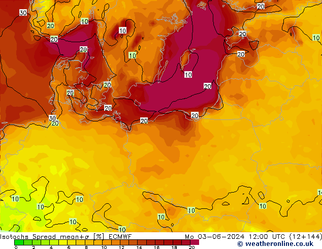 Isotaca Spread ECMWF lun 03.06.2024 12 UTC