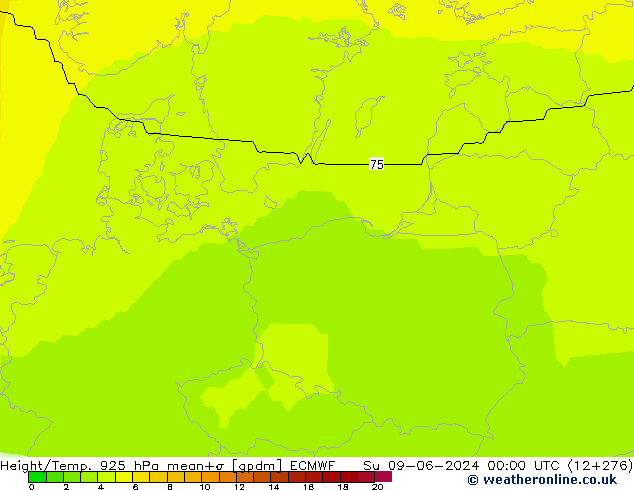 Height/Temp. 925 hPa ECMWF nie. 09.06.2024 00 UTC