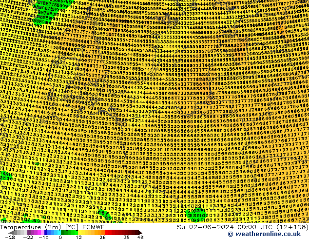 Temperature (2m) ECMWF Su 02.06.2024 00 UTC