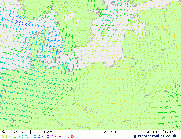 Wind 925 hPa ECMWF We 29.05.2024 12 UTC