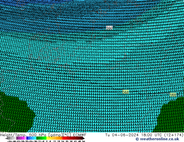 Height/Temp. 500 hPa ECMWF Út 04.06.2024 18 UTC