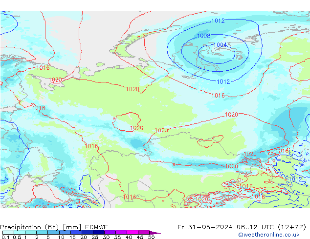 Precipitation (6h) ECMWF Pá 31.05.2024 12 UTC