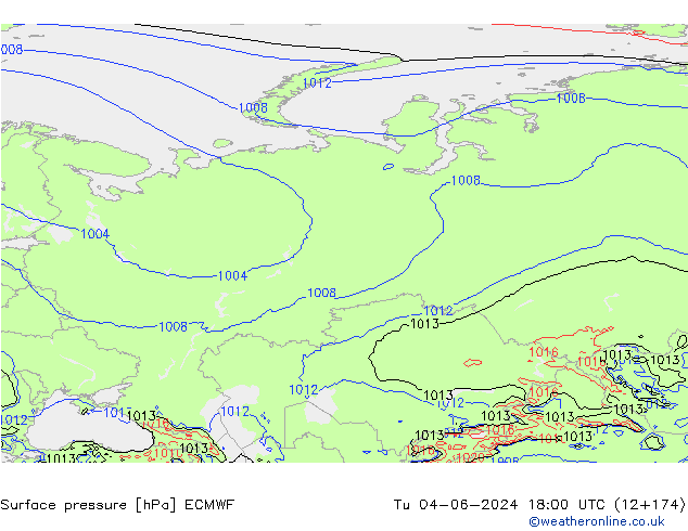 Atmosférický tlak ECMWF Út 04.06.2024 18 UTC