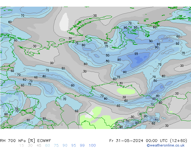 RH 700 hPa ECMWF Sex 31.05.2024 00 UTC