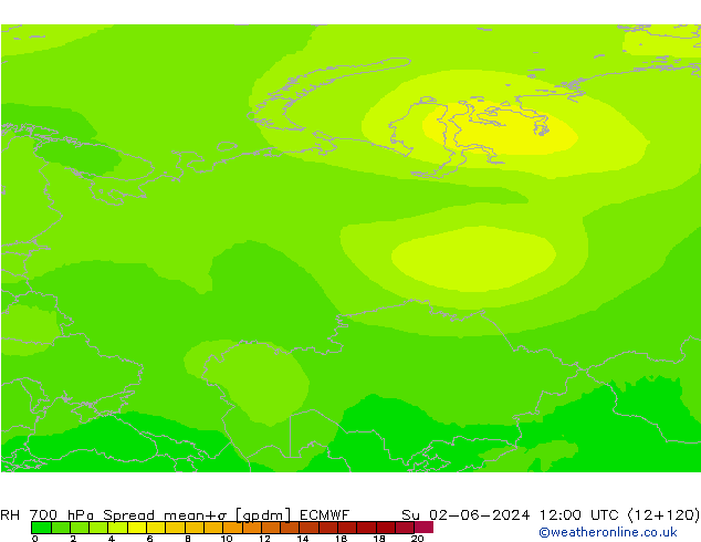 700 hPa Nispi Nem Spread ECMWF Paz 02.06.2024 12 UTC