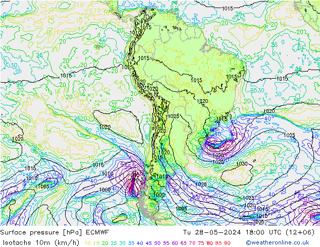 Isotachs (kph) ECMWF Ter 28.05.2024 18 UTC