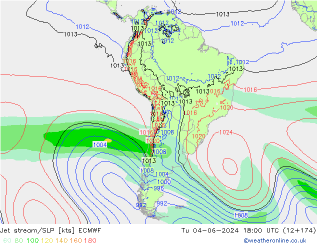 Prąd strumieniowy ECMWF wto. 04.06.2024 18 UTC