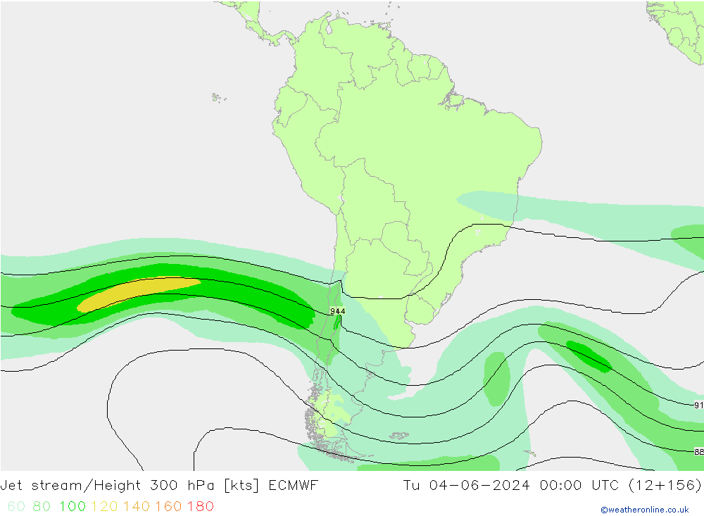 Jet stream/Height 300 hPa ECMWF Tu 04.06.2024 00 UTC