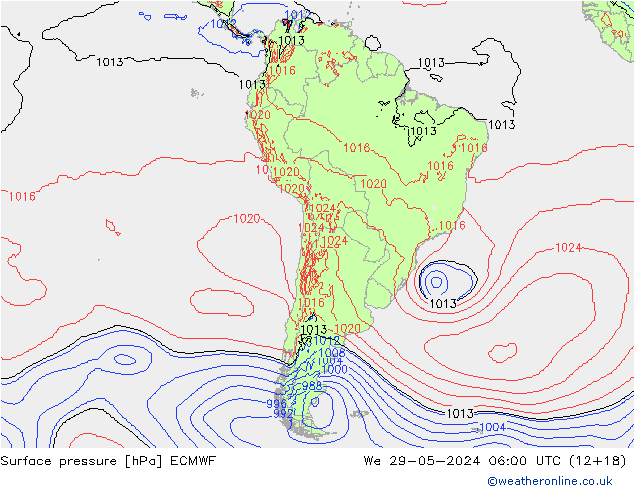 Surface pressure ECMWF We 29.05.2024 06 UTC