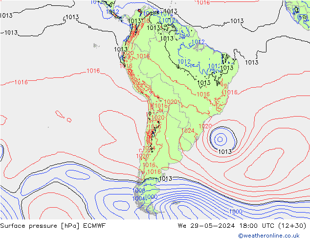 Surface pressure ECMWF We 29.05.2024 18 UTC