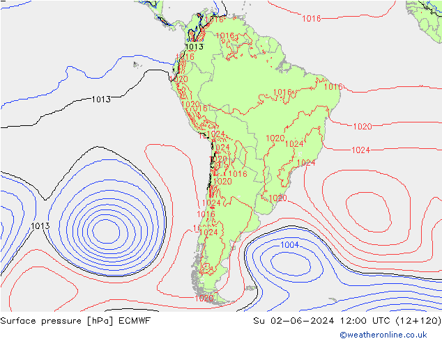 pression de l'air ECMWF dim 02.06.2024 12 UTC