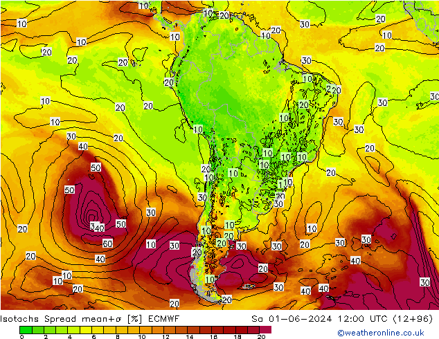 Isotachs Spread ECMWF sab 01.06.2024 12 UTC