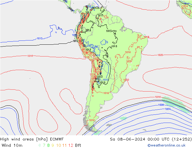 yüksek rüzgarlı alanlar ECMWF Cts 08.06.2024 00 UTC