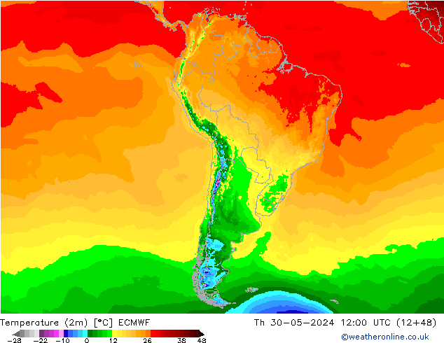 Temperature (2m) ECMWF Th 30.05.2024 12 UTC