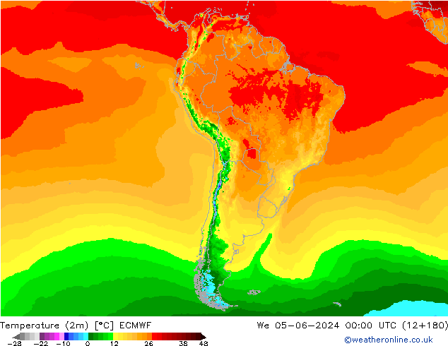 Temperatura (2m) ECMWF Qua 05.06.2024 00 UTC