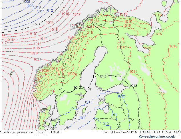 Surface pressure ECMWF Sa 01.06.2024 18 UTC