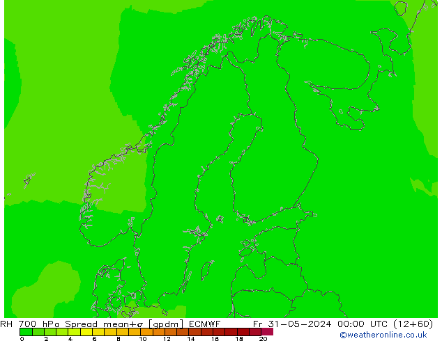 RH 700 hPa Spread ECMWF pt. 31.05.2024 00 UTC