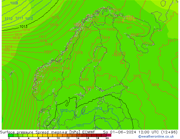 Luchtdruk op zeeniveau Spread ECMWF za 01.06.2024 12 UTC