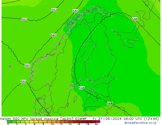 Géop. 500 hPa Spread ECMWF ven 31.05.2024 06 UTC