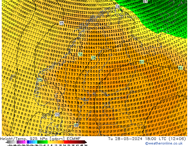 Height/Temp. 925 hPa ECMWF  28.05.2024 18 UTC