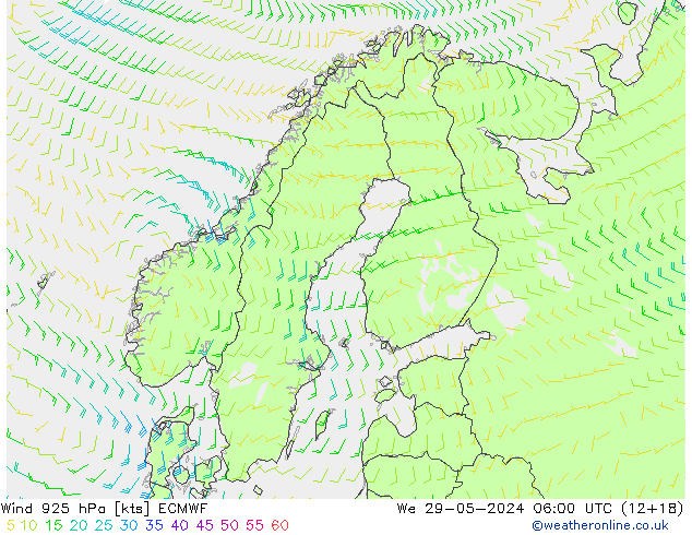 Viento 925 hPa ECMWF mié 29.05.2024 06 UTC