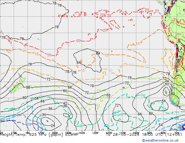 Height/Temp. 925 hPa ECMWF Tu 28.05.2024 18 UTC