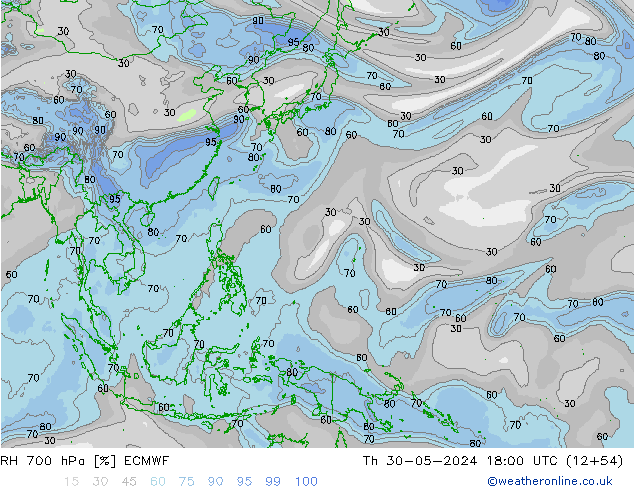 RH 700 hPa ECMWF Do 30.05.2024 18 UTC