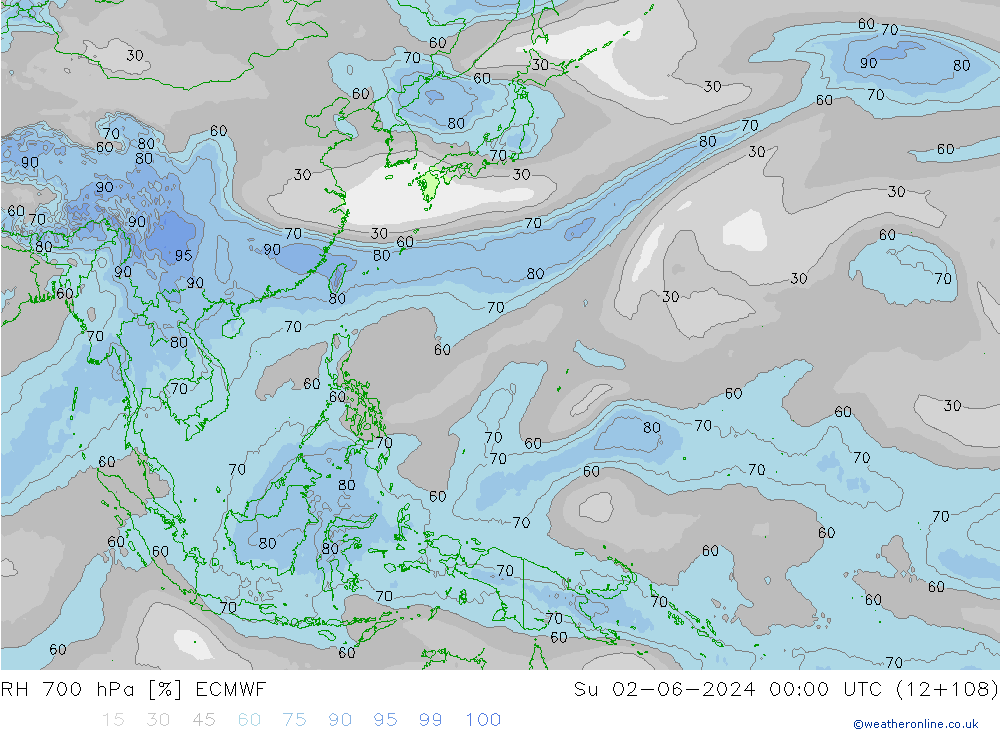 RH 700 hPa ECMWF Su 02.06.2024 00 UTC