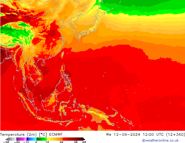 Temperature (2m) ECMWF We 12.06.2024 12 UTC