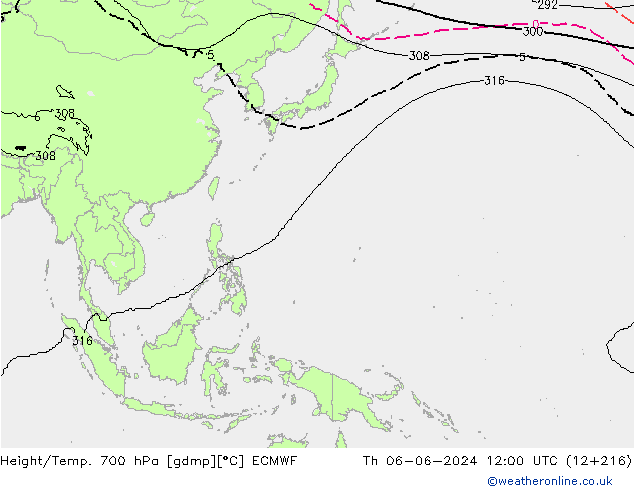 Height/Temp. 700 гПа ECMWF чт 06.06.2024 12 UTC