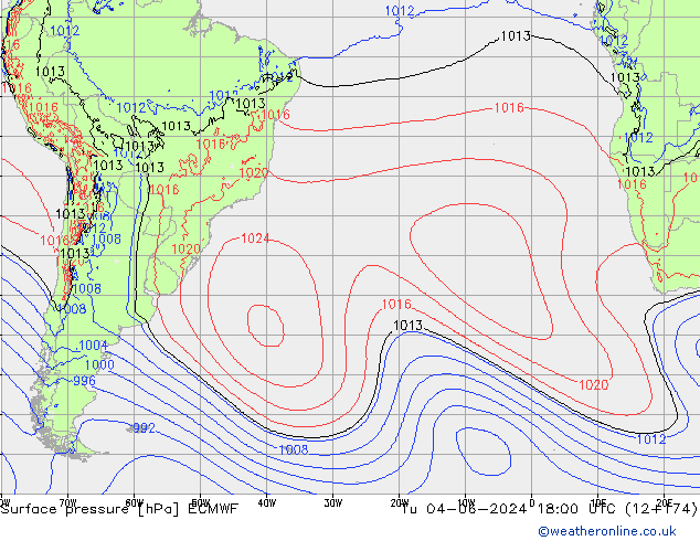 Surface pressure ECMWF Tu 04.06.2024 18 UTC